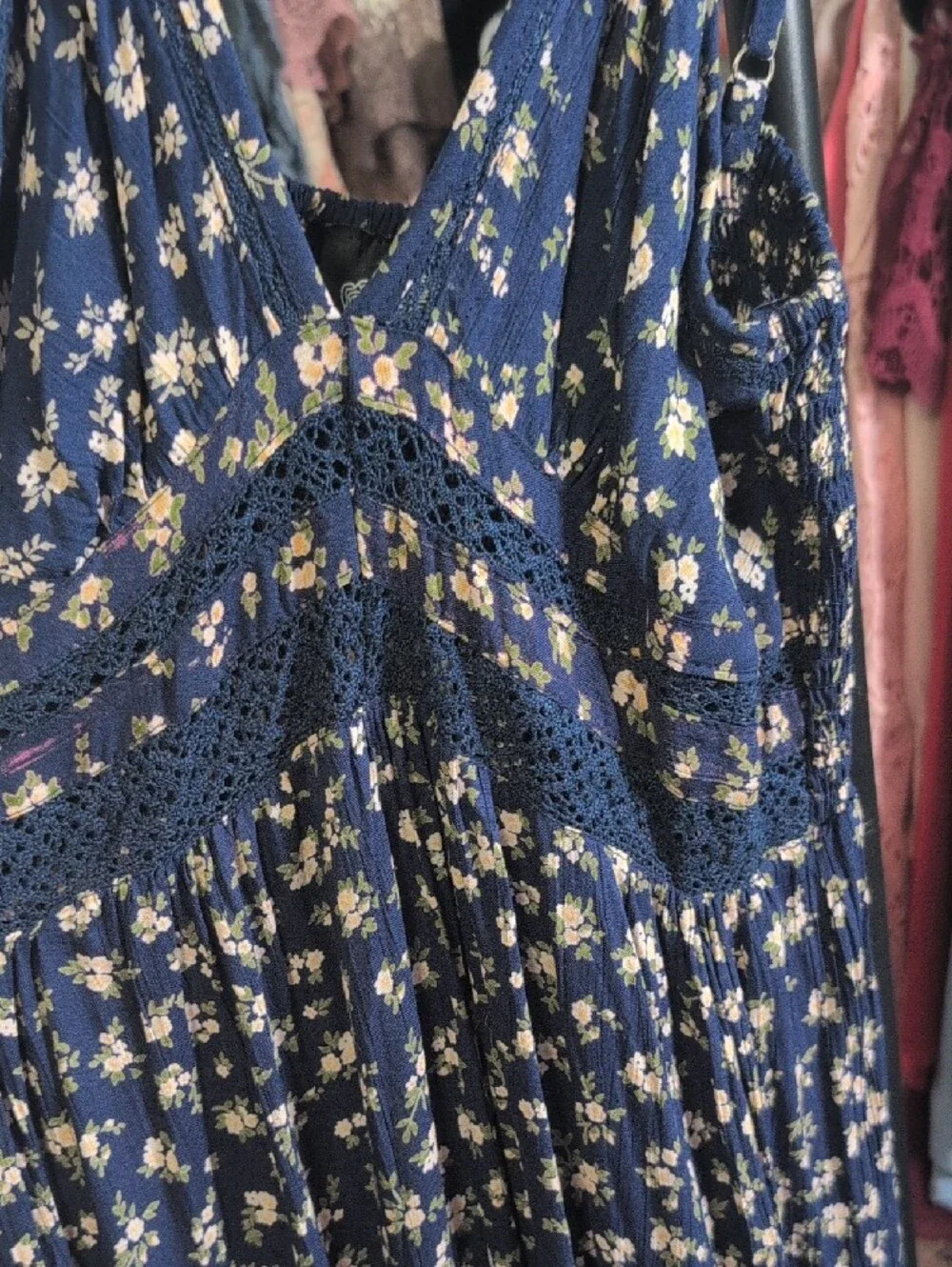 Angie Navy and White Floral Maxi Dress NWT. Small Flaw Read Description - Picture 2 of 5